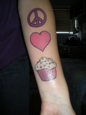 Peace Love cupcake tattoo