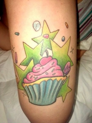 cupcake tattoo thigh