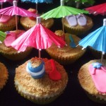 beach cupcake with bucket and flip flop shoes